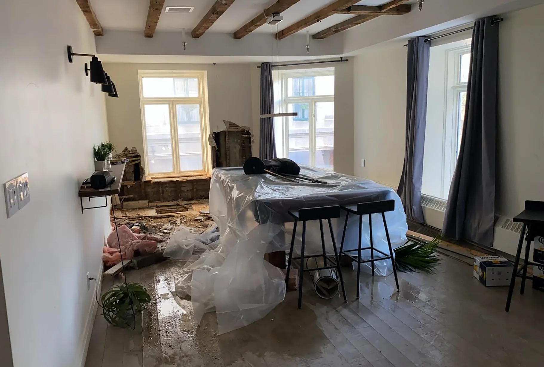 destroyed living room