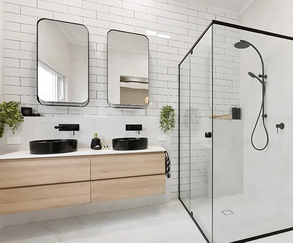 Luxury Bathroom with shower and windows